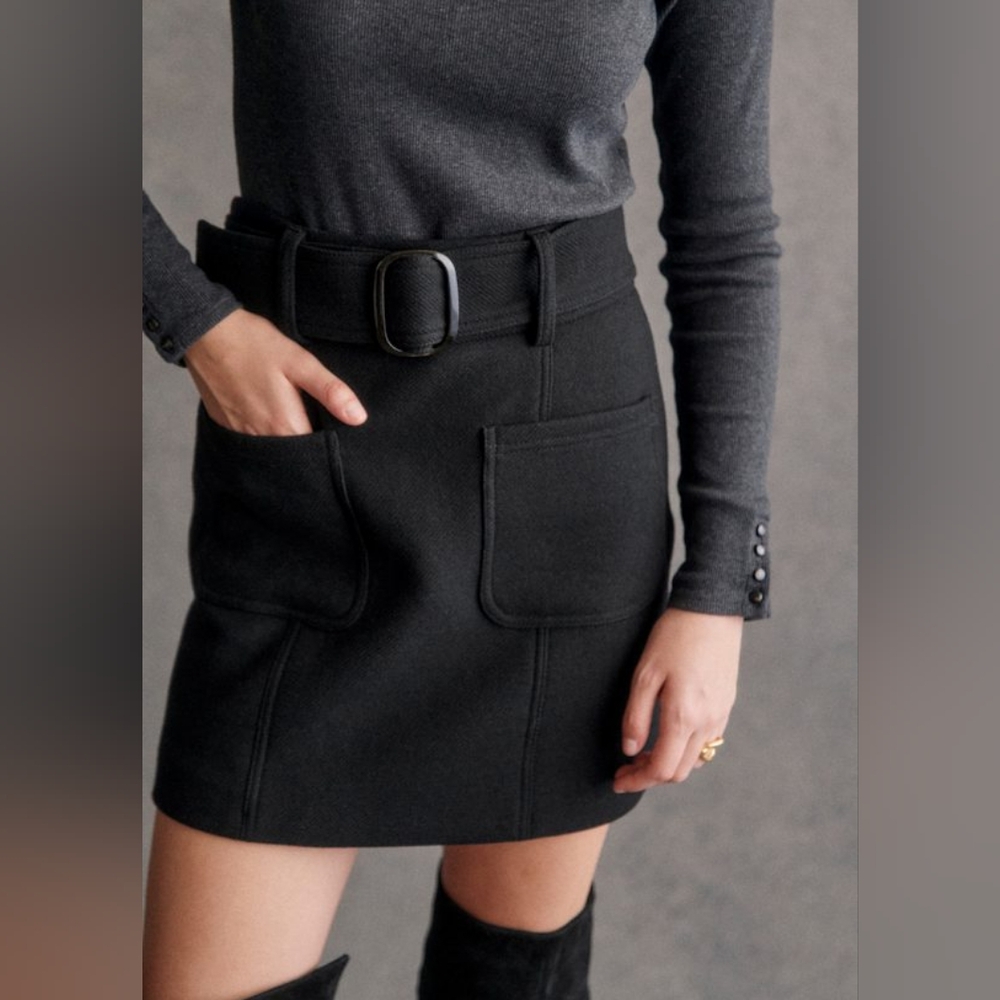 Sezane Charcoal Pencil Skirt with Belt